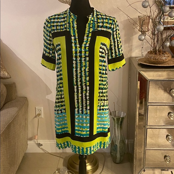 BCBG MAXAZRIA TIDE COMBO KANE SILK PRINT BLOCK DRESS SIEZ XS - Picture 5 of 9